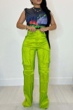 Rose Red Casual Solid Patchwork Regular High Waist Conventional Solid Color Trousers