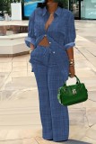 Green Casual Print Patchwork Turndown Collar Long Sleeve Two Pieces
