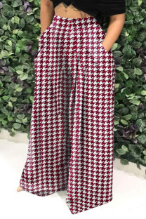 Burgundy Casual Print Patchwork Fold Plus Size