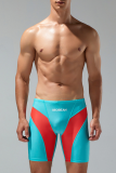 Red Sportswear Color Lump Patchwork Swim Trunks