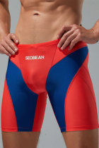 Red Sportswear Color Lump Patchwork Swim Trunks
