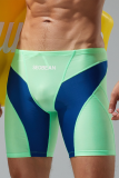 Green Sportswear Color Lump Patchwork Swim Trunks