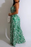 Green Sexy Casual Print Backless Strapless Regular Jumpsuits