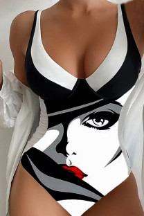 Grey Sexy Print Patchwork Swimwears