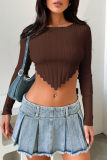 Brown Sexy Solid Patchwork Asymmetrical O Neck High Waist Tops