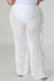 White Casual Solid Patchwork Plus Size High Waist Trousers