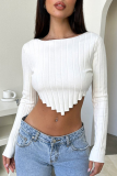 Apricot Sexy Solid Patchwork Asymmetrical O Neck High Waist Tops