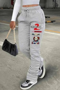 Grey Casual Print Letter Plus Size
