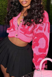 Pink Casual Sweet Color Block Patchwork Buckle V Neck Tops