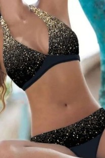 Black Sexy Print Bandage Backless Swimwears (With Paddings)