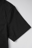 Dark Gray Vintage Cute Print Patchwork O Neck T-Shirts