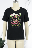 Dark Gray Vintage Cute Print Patchwork O Neck T-Shirts