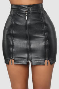 Black Casual Solid Patchwork Zipper Skinny Conventional Solid Color Skirts