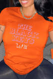 Orange Street Print Letter O Neck T-Shirts