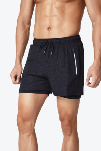 Black Sportswear Solid Patchwork Draw String Zipper Board Shorts