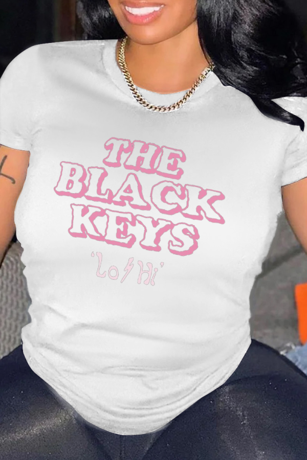 White Street Print Letter O Neck T-Shirts