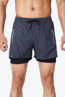 Grey Sportswear Solid Patchwork Draw String Zipper Board Shorts