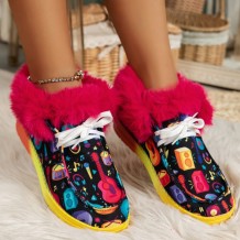 Red Casual Patchwork Frenulum Printing Round Keep Warm Comfortable Out Door Shoes