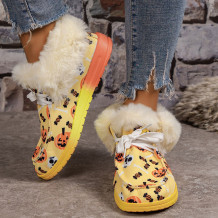 Yellow Casual Patchwork Frenulum Printing Round Keep Warm Comfortable Out Door Shoes