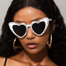 White Grey Casual Daily Patchwork Rhinestone Sunglasses
