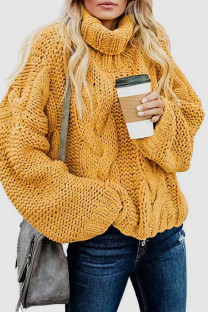 Ginger Casual Solid Patchwork Turtleneck Tops