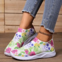 Light Green Casual Patchwork Printing Round Comfortable Shoes