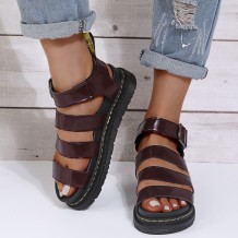Red-brown Casual Patchwork Solid Color Round Comfortable Out Door Shoes