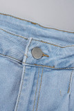 Deep Blue Casual Solid Patchwork Pocket Buttons Zipper Low Waist Loose Denim Jeans