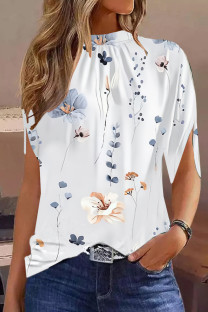 White Casual Print Basic O Neck Tops