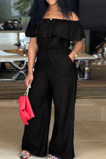 Black Casual Patchwork Off the Shoulder Plus Size Jumpsuits