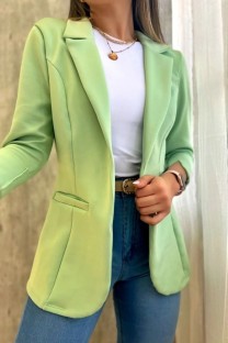 Light Green Casual Solid Cardigan Turn-back Collar Outerwear