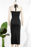 Coffee Sexy Solid Hollowed Out Backless Spaghetti Strap Sleeveless Dress Dresses
