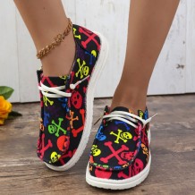 Black Red Casual Patchwork Printing Round Comfortable Shoes