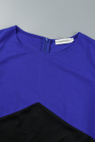 Royal Blue Casual Patchwork Contrast O Neck Long Sleeve Dresses