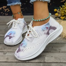 White Casual Sportswear Daily Frenulum Printing Round Mesh Breathable Comfortable Out Door Shoes