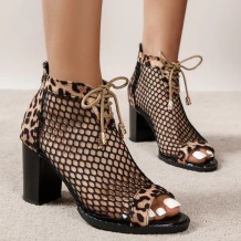 Leopard Print Casual Hollowed Out Patchwork Frenulum Fish Mouth Out Door Wedges Shoes (Heel Height 2.75in)