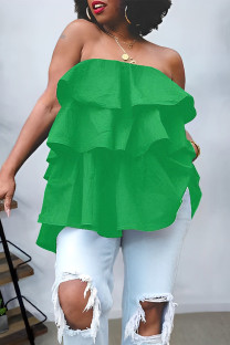 Green Casual Street Solid Patchwork Backless Off the Shoulder Tops