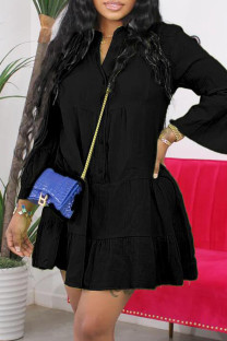 Black Casual Solid Patchwork Long Sleeve Dresses