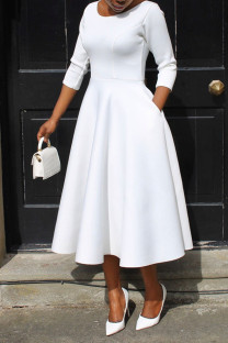 White Casual Elegant Solid Patchwork O Neck A Line Dresses