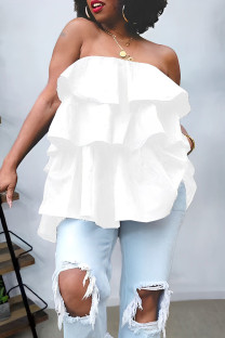 White Casual Street Solid Patchwork Backless Off the Shoulder Tops