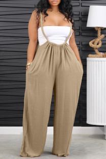 Khaki Casual Solid Backless Regular Conventional Solid Color Bottoms