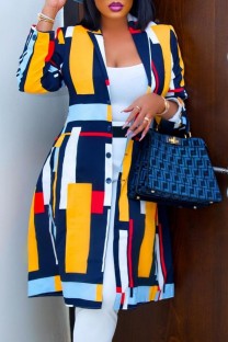 Multicolor Casual Print Cardigan Turn-back Collar Outerwear