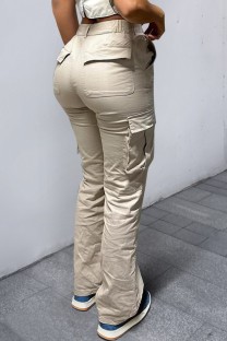 Apricot Casual Solid Patchwork Regular High Waist Conventional Solid Color Trousers