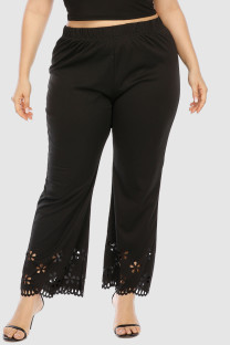Black Casual Solid Hollowed Out Plus Size Trousers