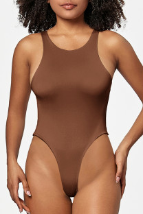 Brown Sexy Street Solid Patchwork Sports