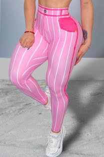 Pink Sportswear Striped Patchwork Pocket