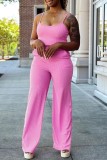 Pink Casual Solid Basic Spaghetti Strap Long Sleeve Three Pieces