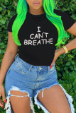 White Fashion Casual Letter Print Basic O Neck T-Shirts