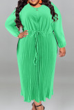 Black Casual Street Solid Patchwork Draw String Zipper Pleated O Neck Long Sleeve Plus Size Dresses