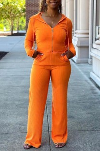 Orange Casual Solid Basic Spaghetti Strap Long Sleeve Three Pieces